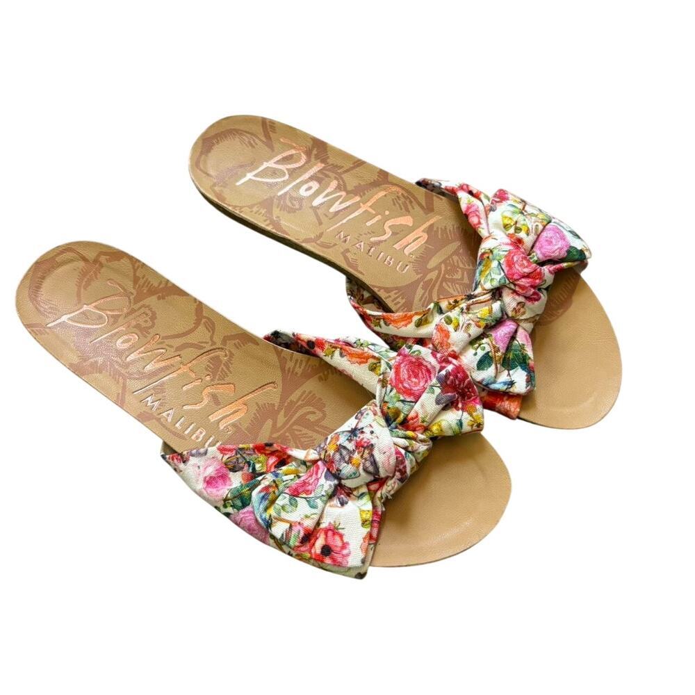 Blowfish Malibu Floral Bow Slide Sandals Size 7 - Picture 2 of 8